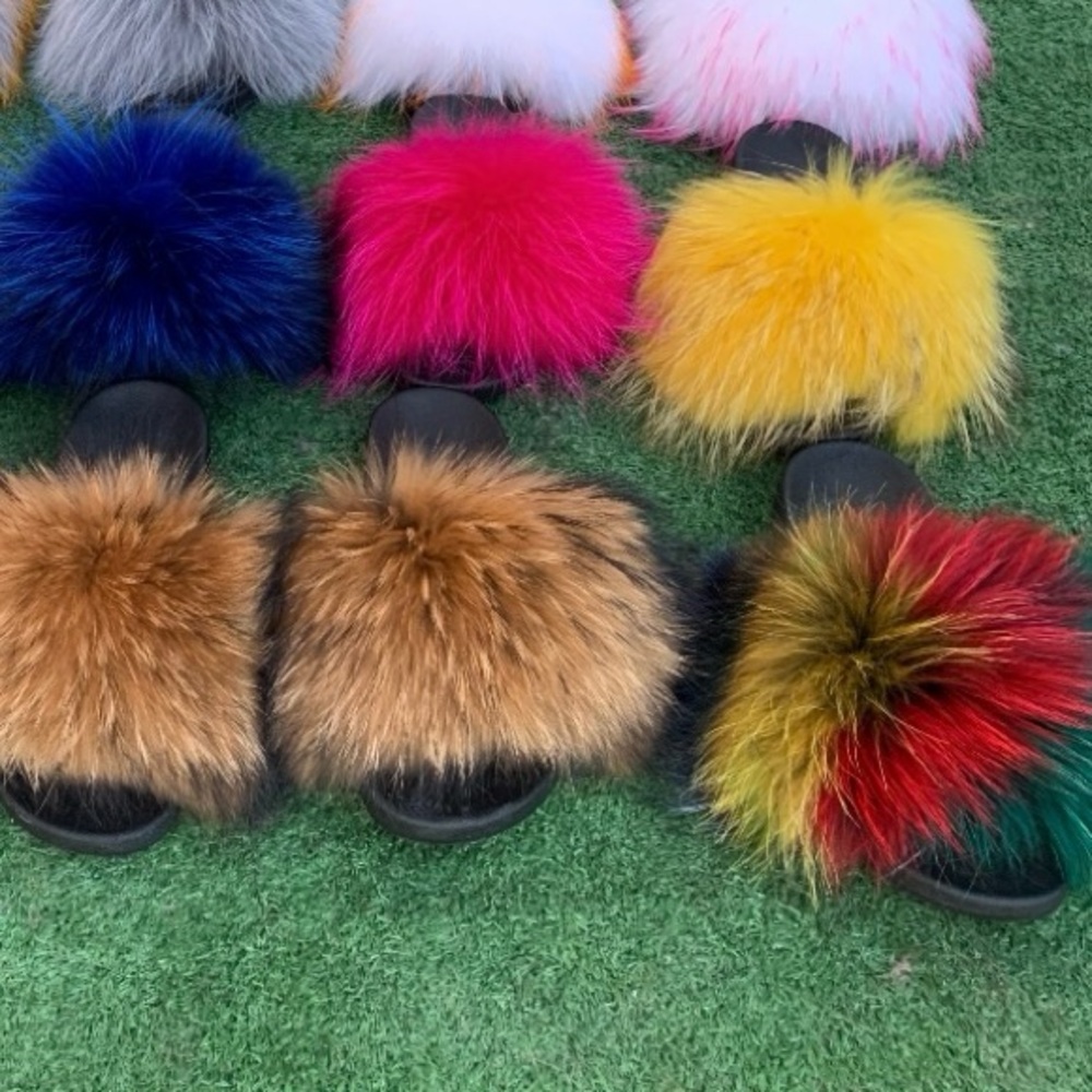 Colorful Real Fur Slides - Picture 3 of 3